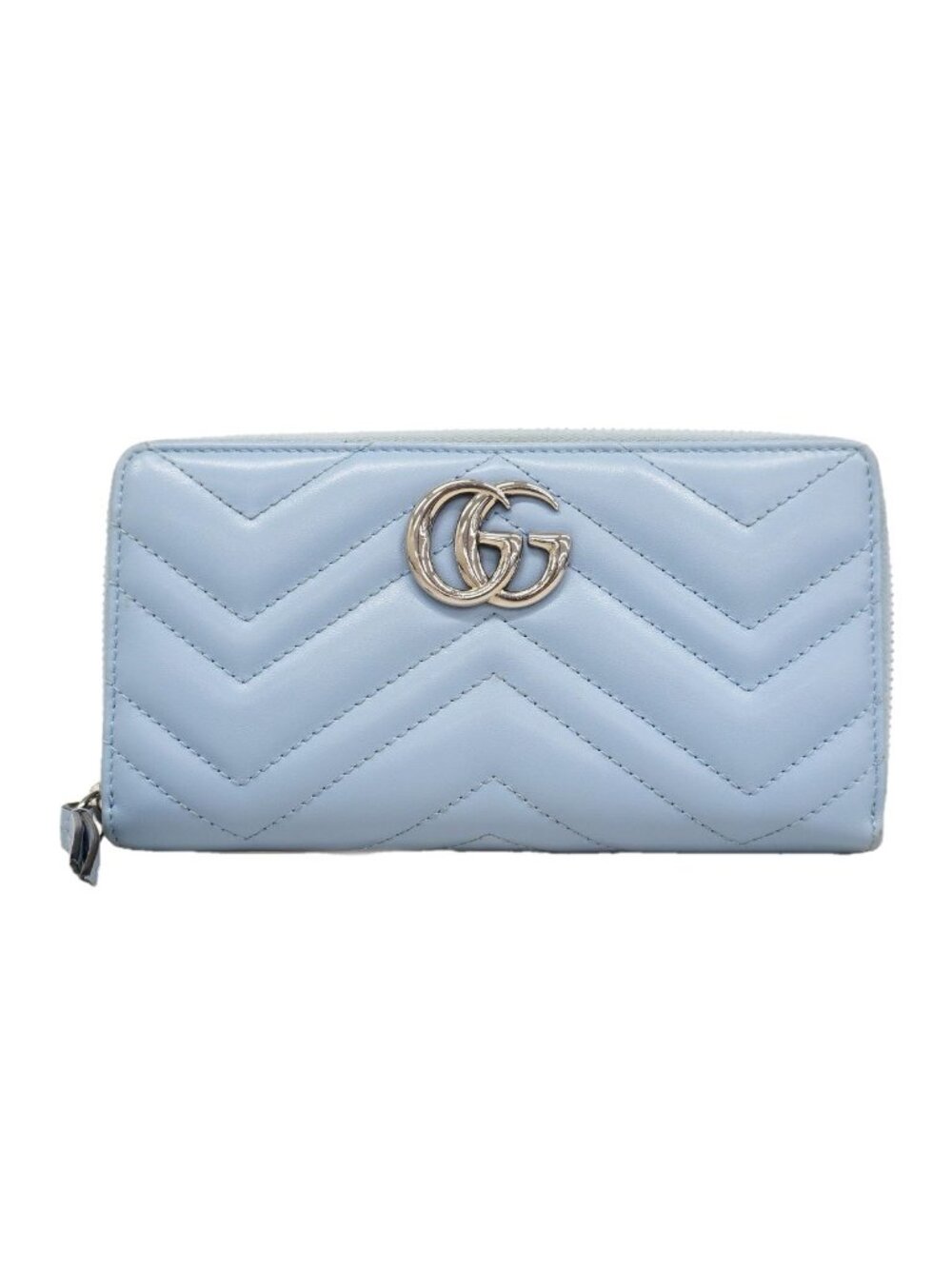 Gucci Wallet GG Marmont Leather Light Blue Silver